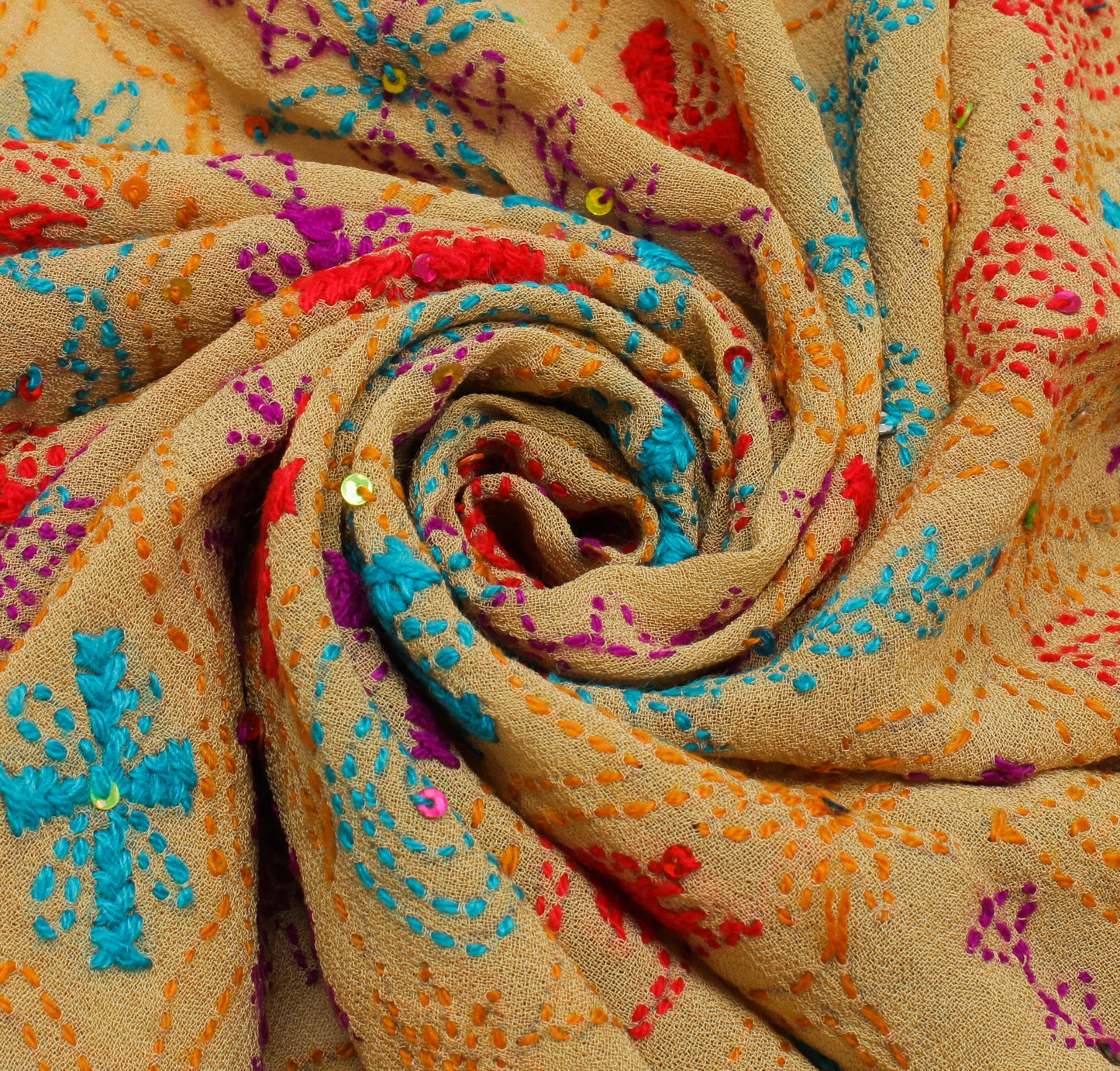 Sushila Vintage Light Brown Dupatta Pure Georgette Silk Embroidered Long Stole