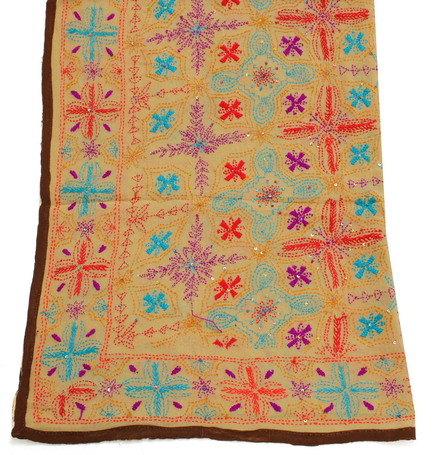 Sushila Vintage Light Brown Dupatta Pure Georgette Silk Embroidered Long Stole