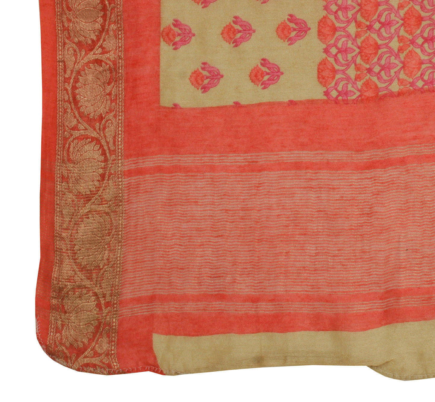 Sushila Vintage Light Brown Dupatta 100% Pure Silk Printed Long Stole Hijab