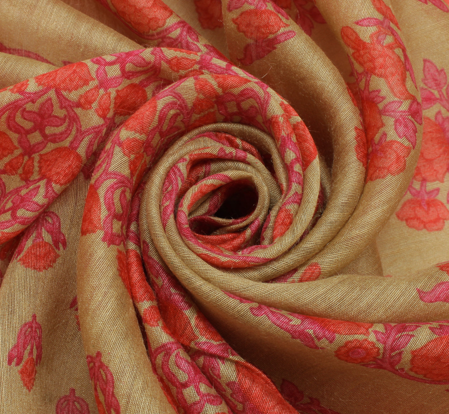 Sushila Vintage Light Brown Dupatta 100% Pure Silk Printed Long Stole Hijab