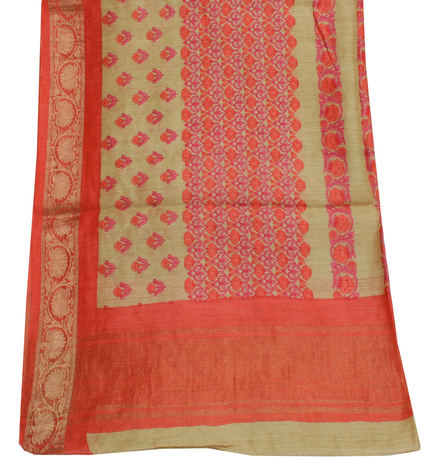 Sushila Vintage Light Brown Dupatta 100% Pure Silk Printed Long Stole Hijab