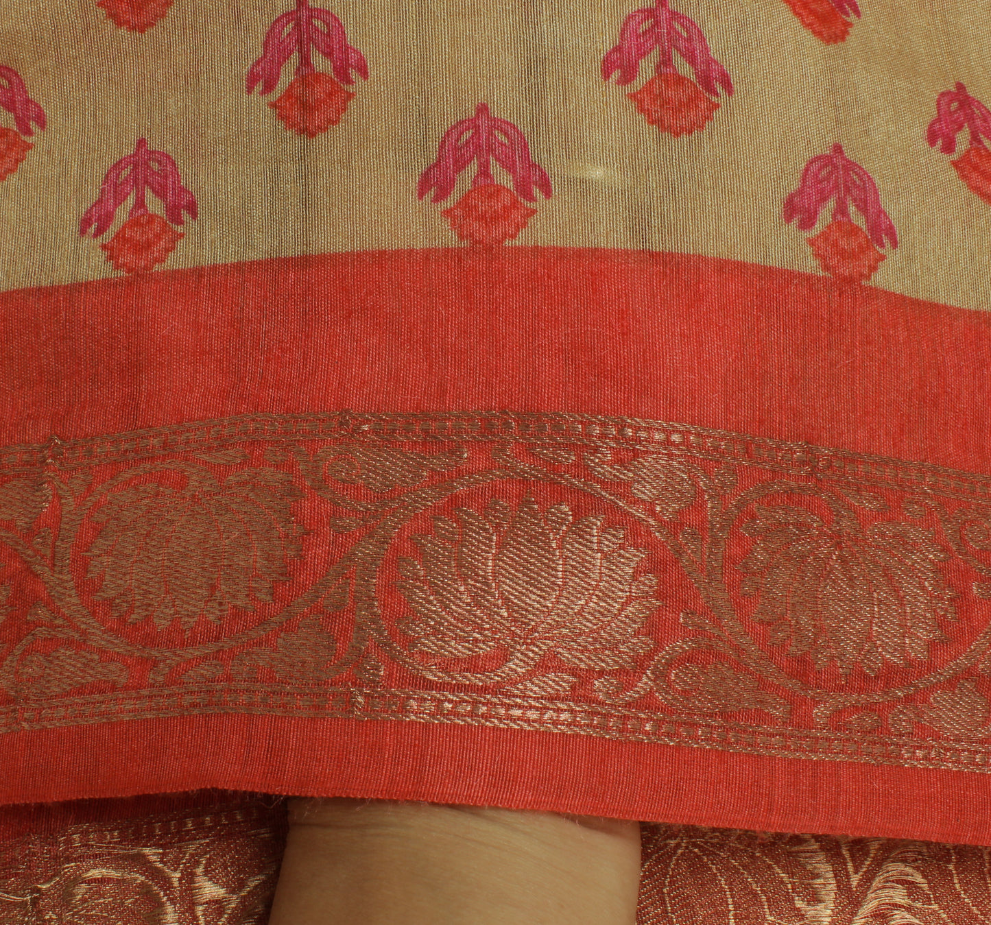 Sushila Vintage Light Brown Dupatta 100% Pure Silk Printed Long Stole Hijab