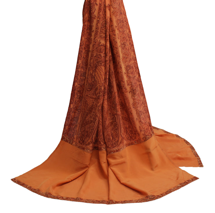 Sushila Vintage Peach Indian Dupatta Pure Crepe Silk Printed Long Stole Scarves