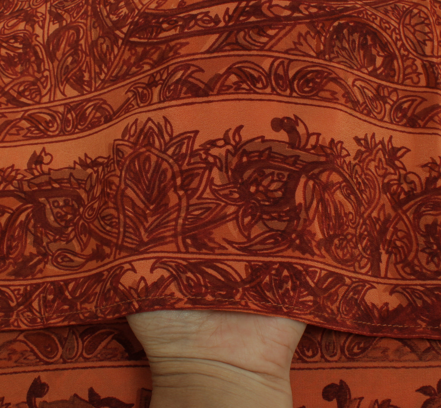 Sushila Vintage Peach Indian Dupatta Pure Crepe Silk Printed Long Stole Scarves
