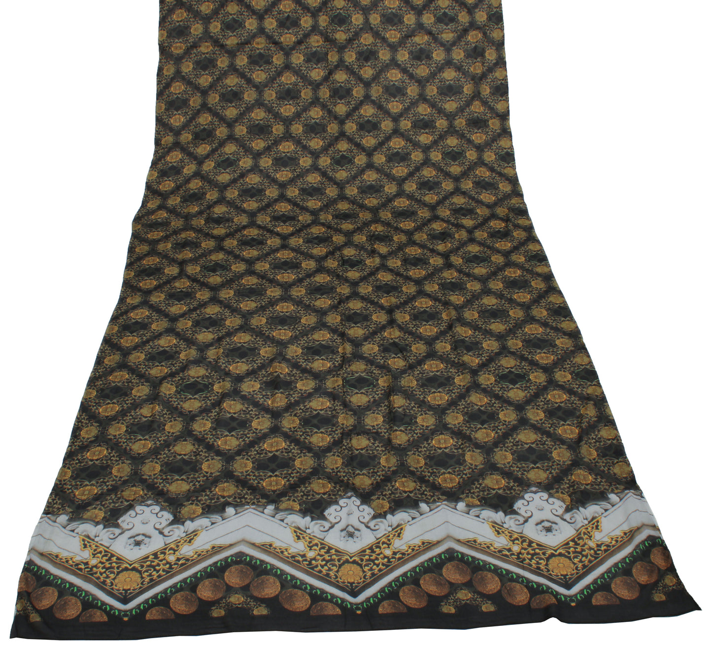 Sushila Vintage Green Indian Dupatta Pure Georgette Silk Printed Long Stole Veil