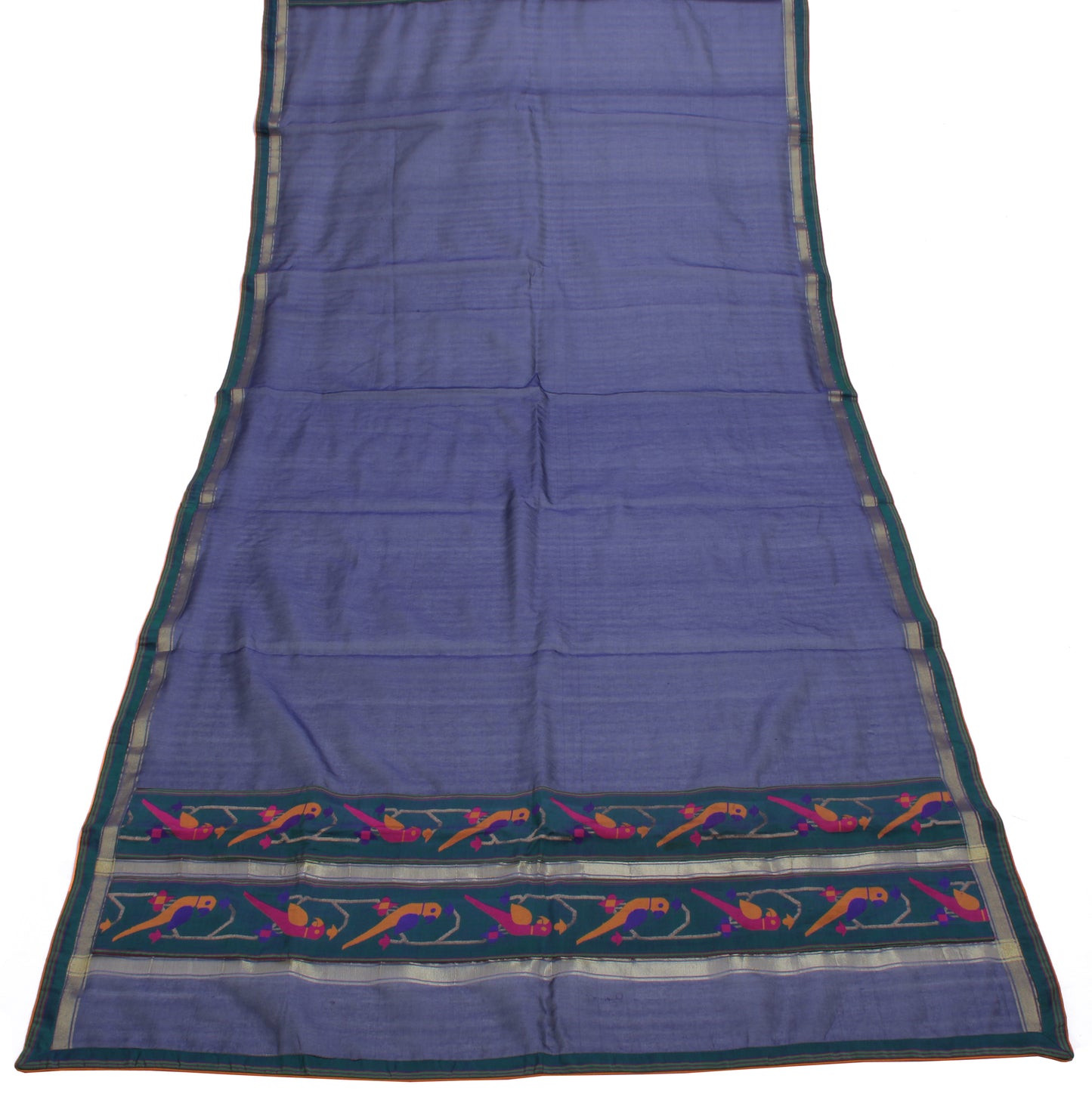 Sushila Vintage Blue Indian Dupatta Blend Silk Long Stole Hijab Scarves