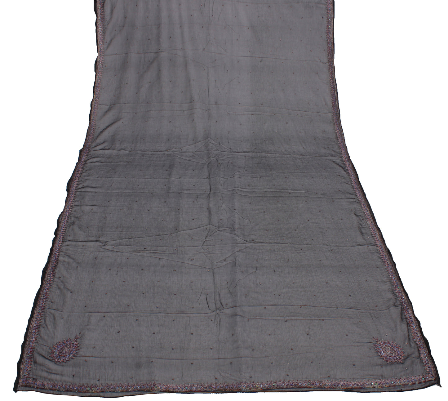 Sushila Vintage Black Dupatta Blend Chiffon Silk Hand Beaded Zardozi Long Stole