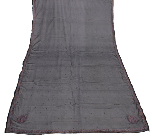 Sushila Vintage Black Dupatta Blend Chiffon Silk Hand Beaded Zardozi Long Stole