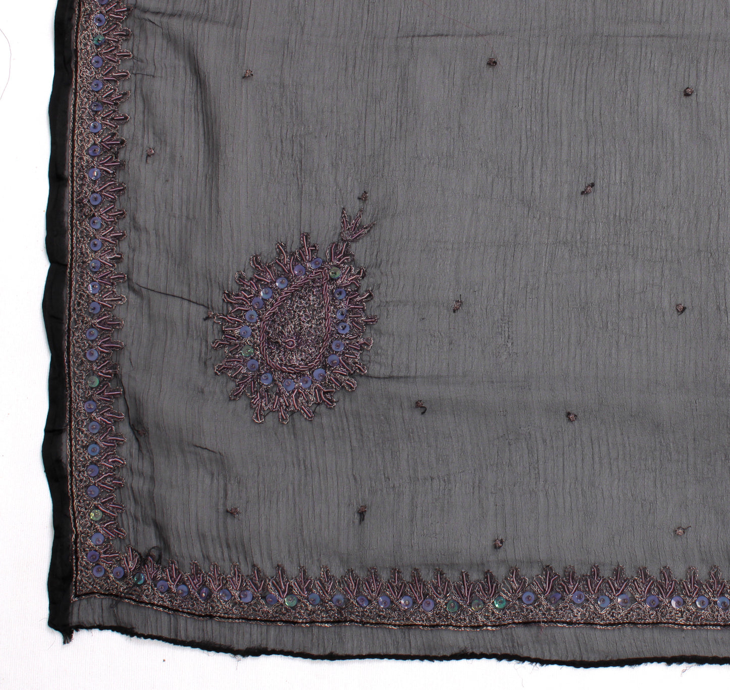 Sushila Vintage Black Dupatta Blend Chiffon Silk Hand Beaded Zardozi Long Stole