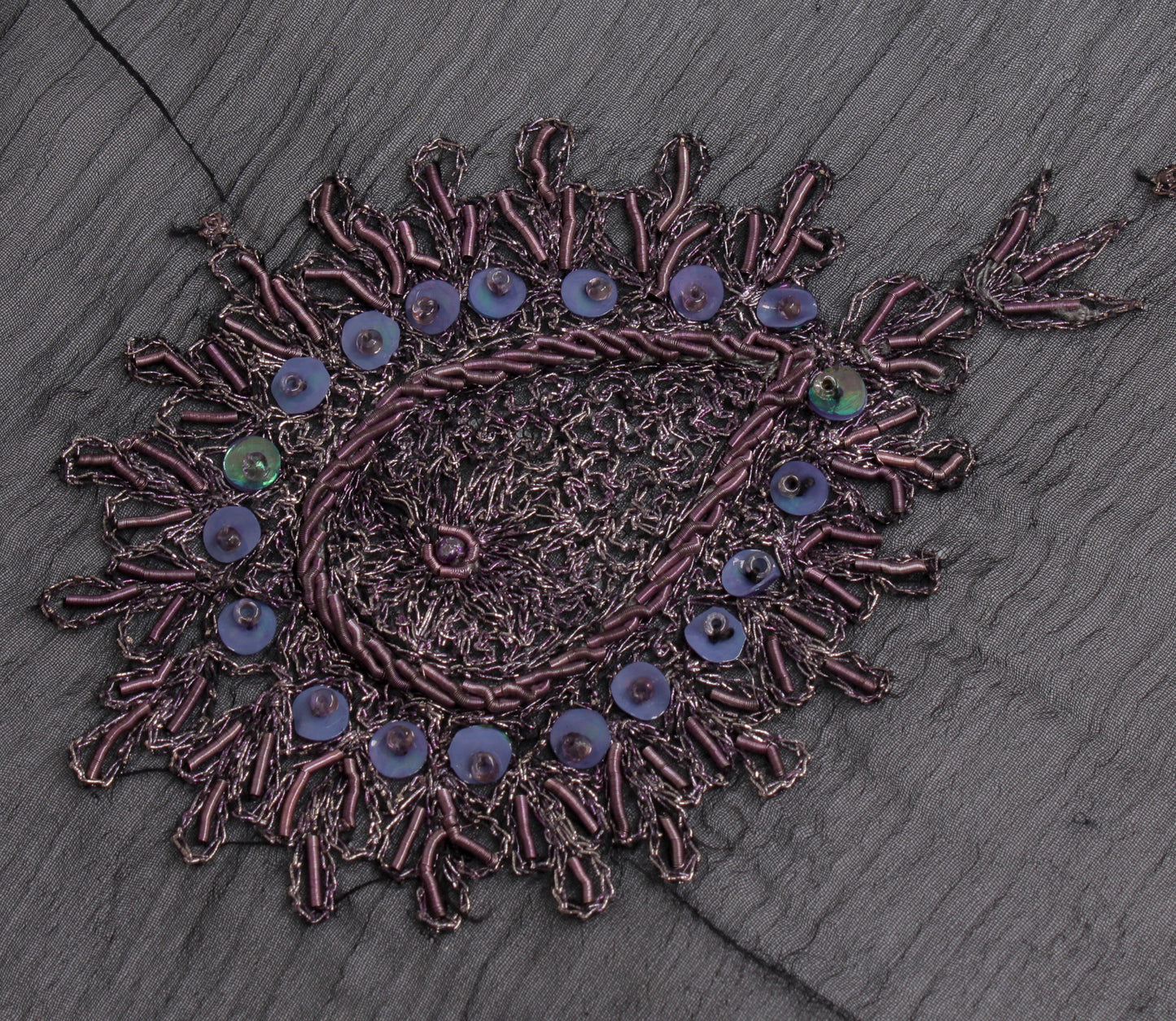 Sushila Vintage Black Dupatta Blend Chiffon Silk Hand Beaded Zardozi Long Stole