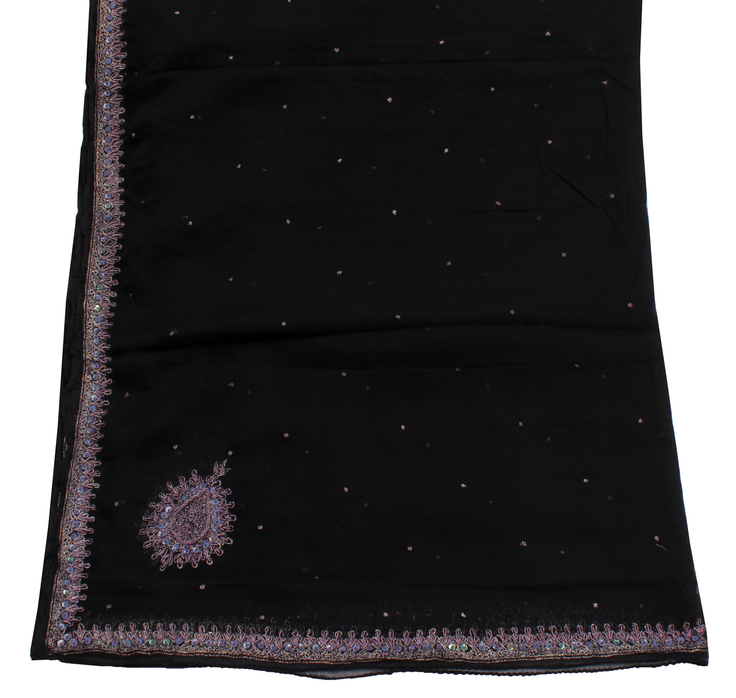 Sushila Vintage Black Dupatta Blend Chiffon Silk Hand Beaded Zardozi Long Stole