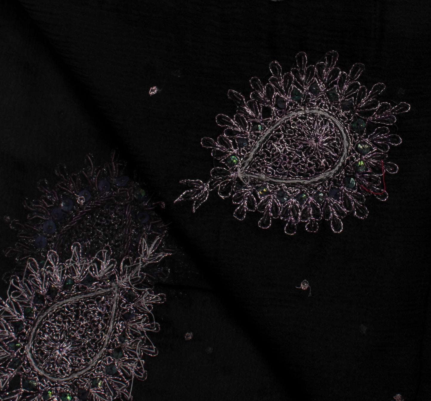 Sushila Vintage Black Dupatta Blend Chiffon Silk Hand Beaded Zardozi Long Stole