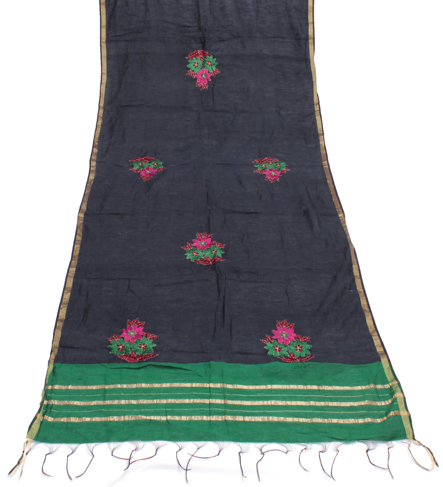 Sushila Vintage Black Indian Dupatta Blend Cotton Embroidered Long Stole Hijab