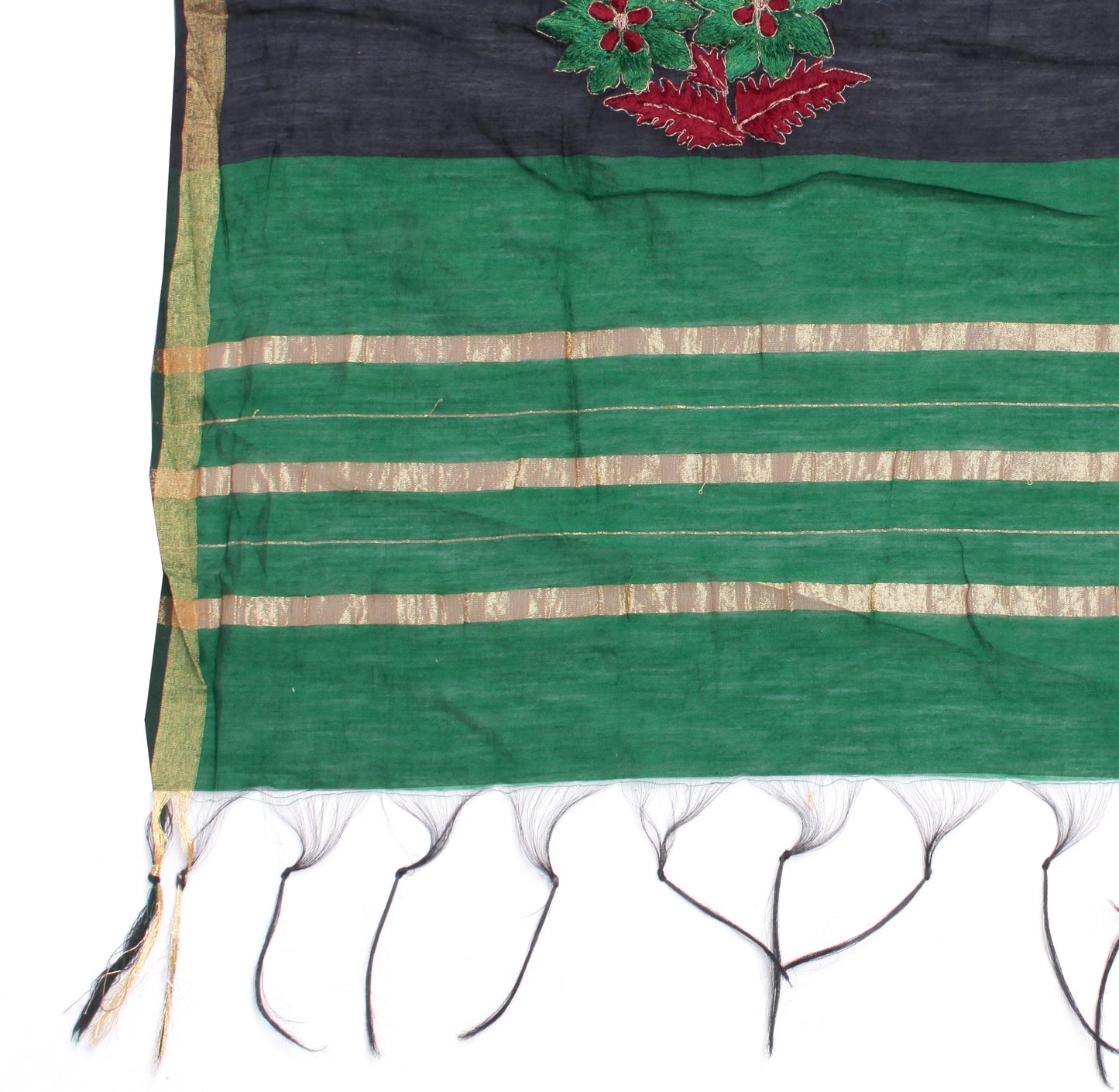 Sushila Vintage Black Indian Dupatta Blend Cotton Embroidered Long Stole Hijab