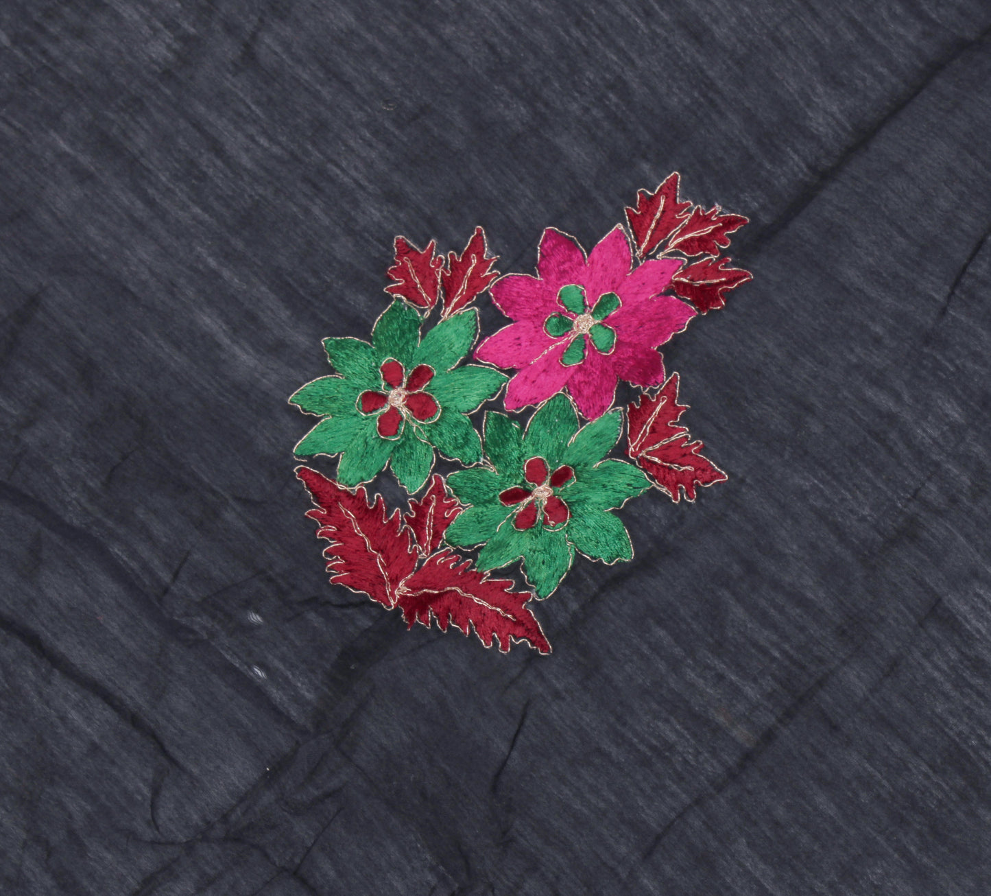 Sushila Vintage Black Indian Dupatta Blend Cotton Embroidered Long Stole Hijab