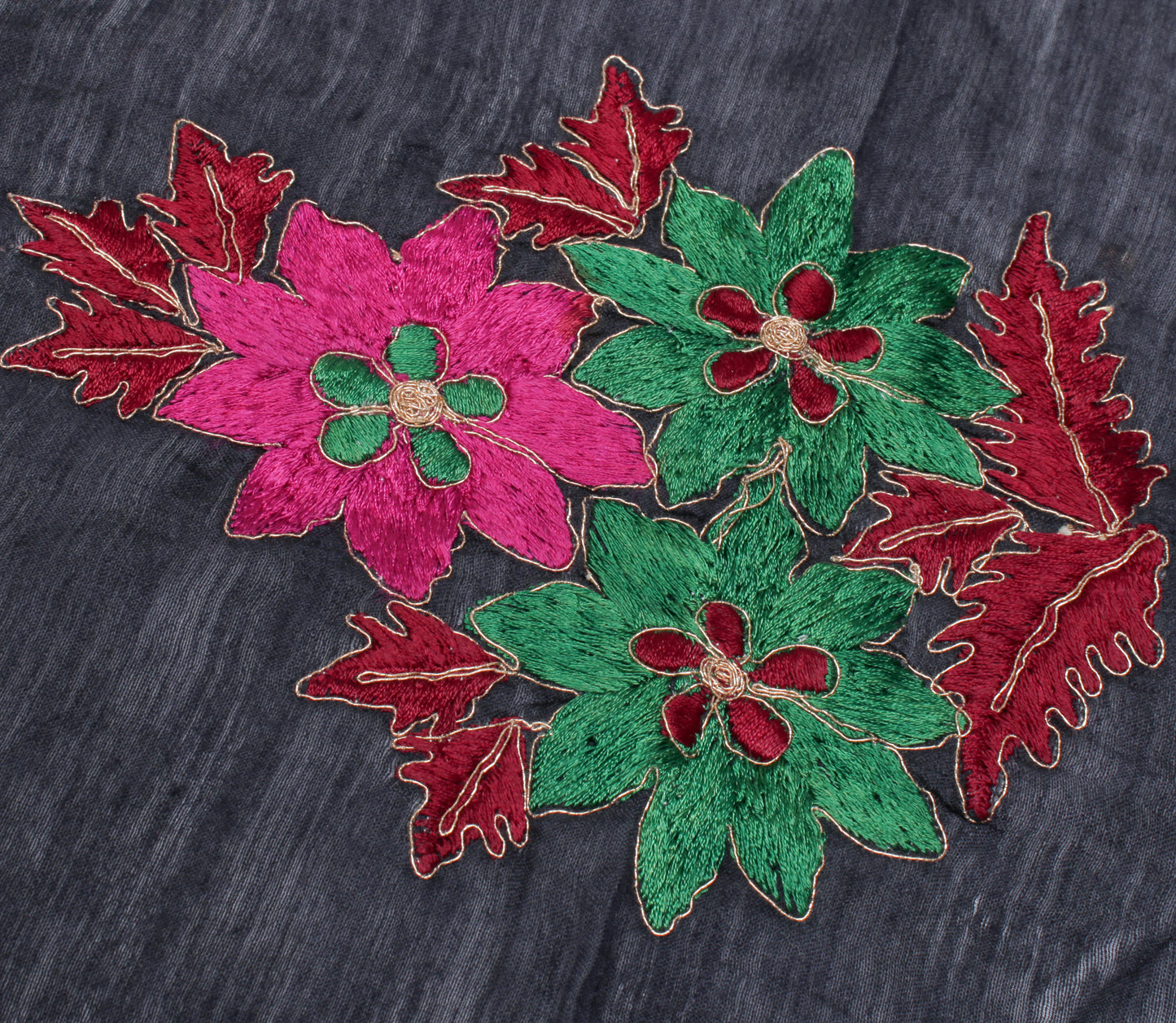 Sushila Vintage Black Indian Dupatta Blend Cotton Embroidered Long Stole Hijab