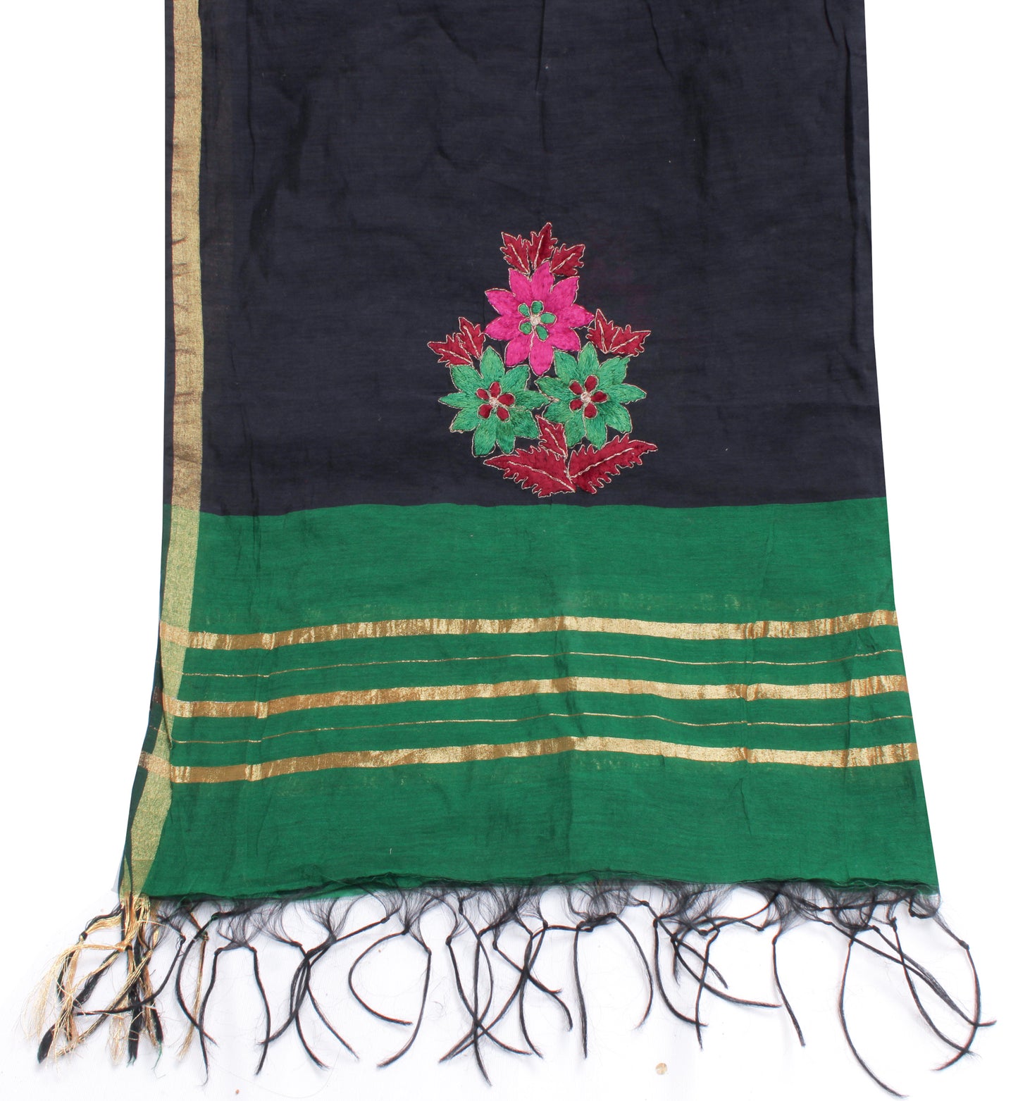 Sushila Vintage Black Indian Dupatta Blend Cotton Embroidered Long Stole Hijab