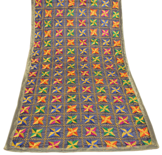 Sushila Vintage Black Dupatta Blend Chiffon Silk Phulkari Embroidered Long Stole