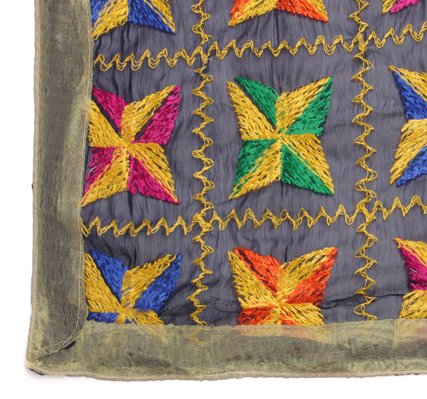 Sushila Vintage Black Dupatta Blend Chiffon Silk Phulkari Embroidered Long Stole