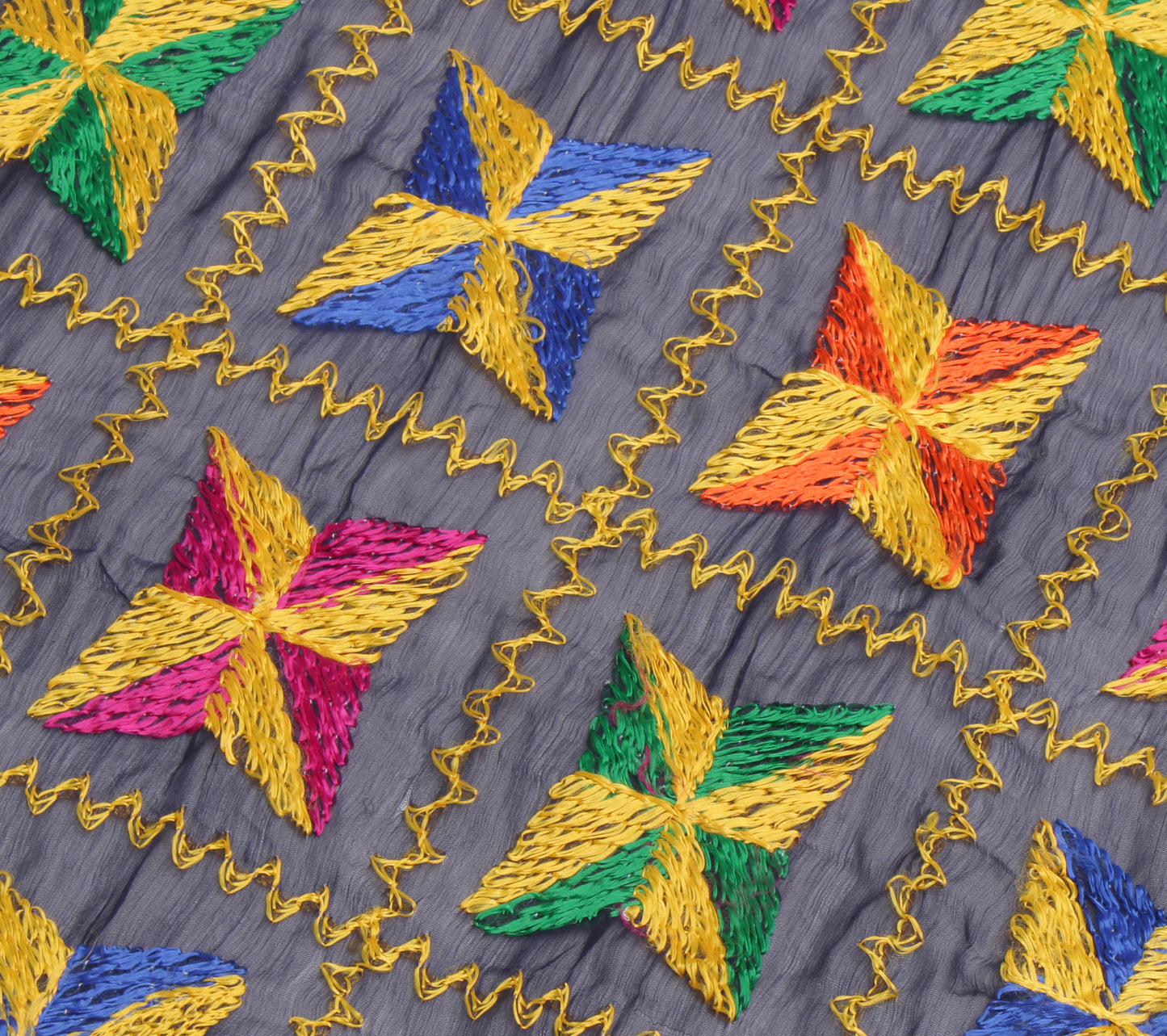 Sushila Vintage Black Dupatta Blend Chiffon Silk Phulkari Embroidered Long Stole