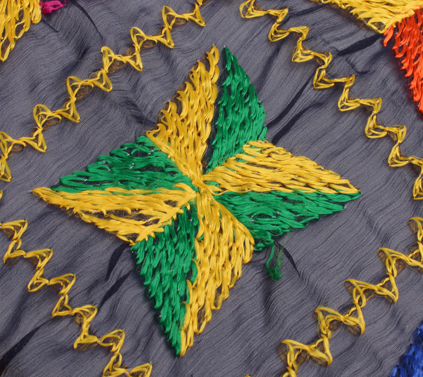 Sushila Vintage Black Dupatta Blend Chiffon Silk Phulkari Embroidered Long Stole