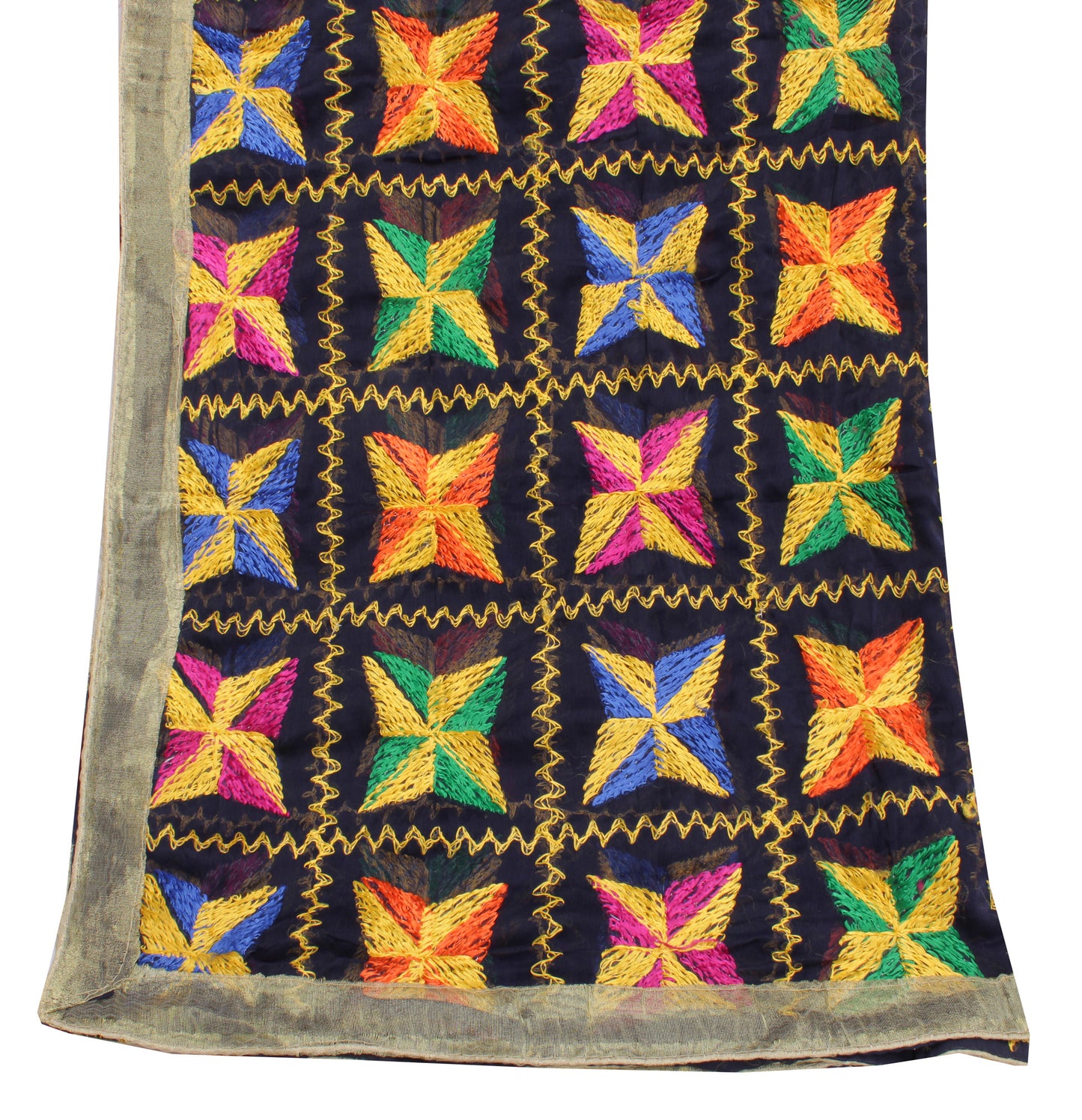 Sushila Vintage Black Dupatta Blend Chiffon Silk Phulkari Embroidered Long Stole