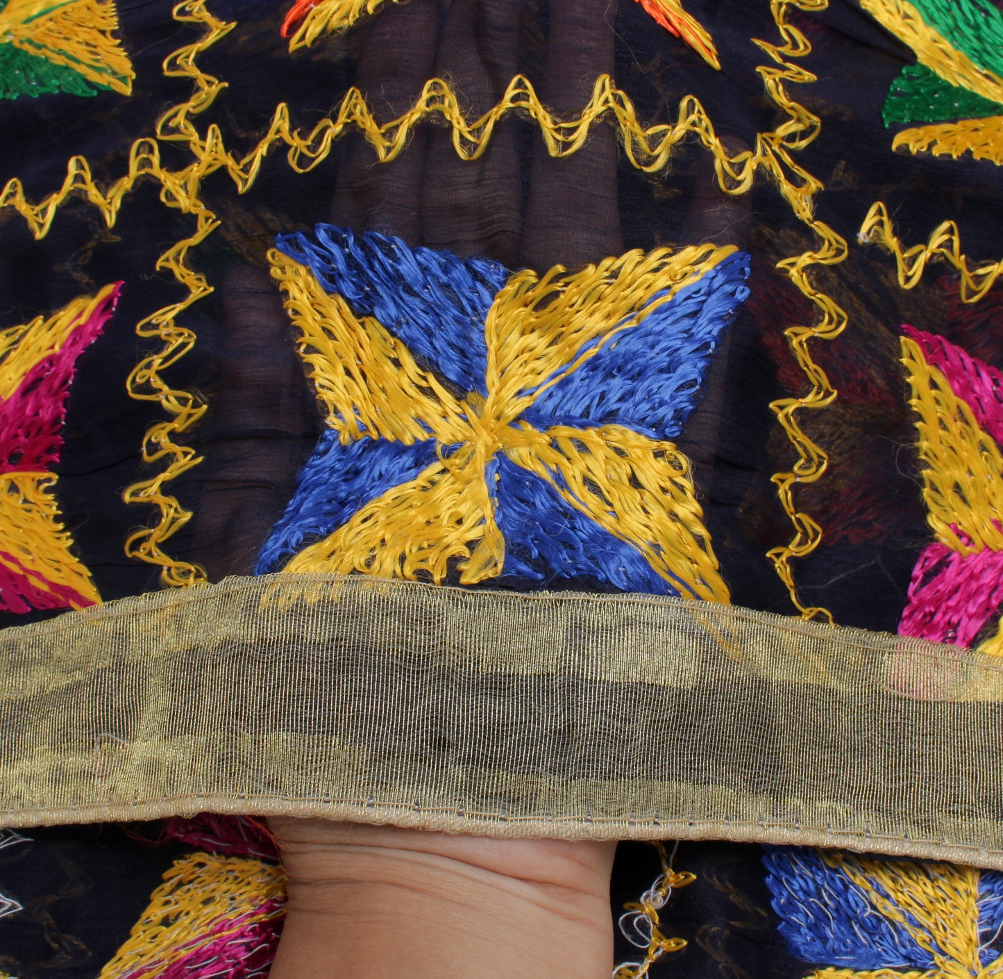 Sushila Vintage Black Dupatta Blend Chiffon Silk Phulkari Embroidered Long Stole