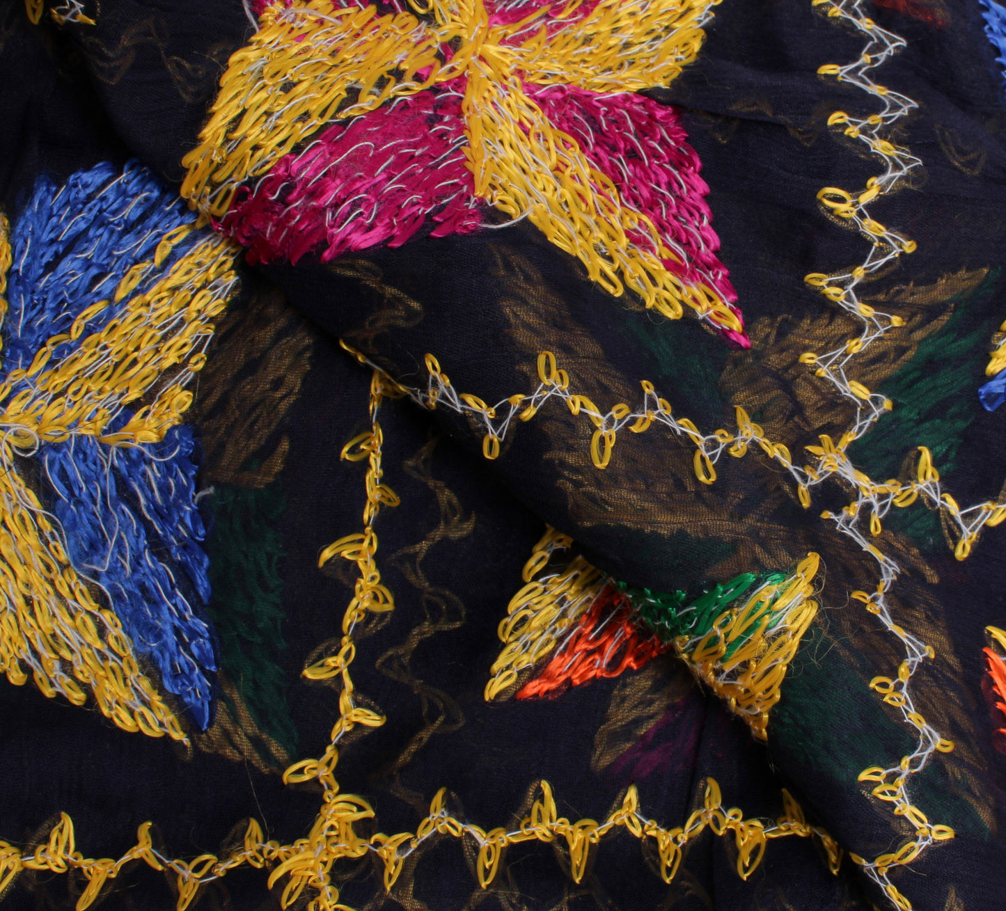 Sushila Vintage Black Dupatta Blend Chiffon Silk Phulkari Embroidered Long Stole