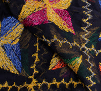 Sushila Vintage Black Dupatta Blend Chiffon Silk Phulkari Embroidered Long Stole