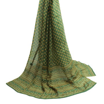 Sushila Vintage Green Indian Dupatta Pure Georgette Silk Printed Long Stole Veil
