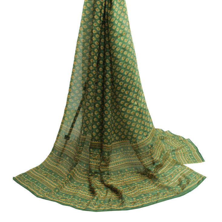 Sushila Vintage Green Indian Dupatta Pure Georgette Silk Printed Long Stole Veil