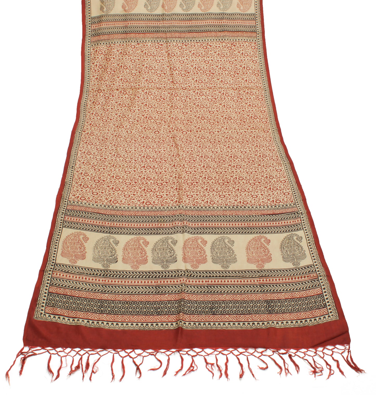 Sushila Vintage Cream Indian Dupatta 100% Pure Silk Printed Long Stole Scarves
