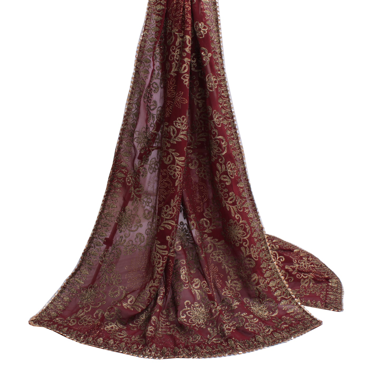 Sushila Vintage Maroon Dupatta Blend Georgette Silk Embroidered Long Stole Hijab