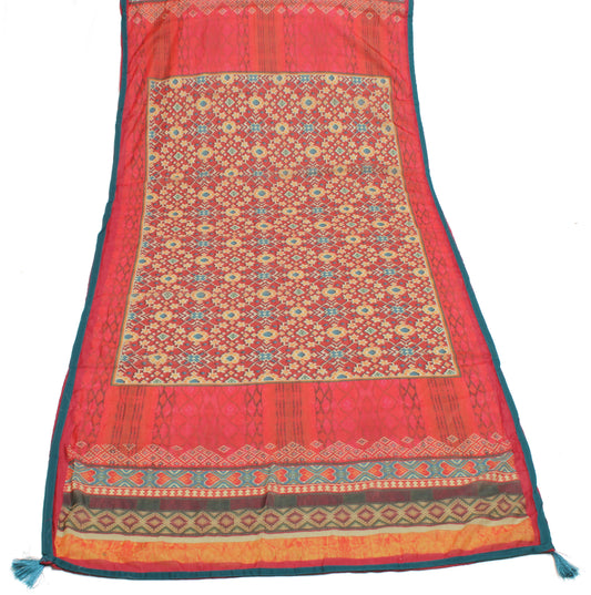 Sushila Vintage Red Indian Dupatta Blend Silk Printed Long Stole Veil Scarves