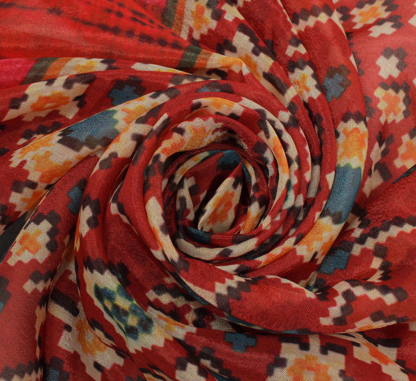 Sushila Vintage Red Indian Dupatta Blend Silk Printed Long Stole Veil Scarves