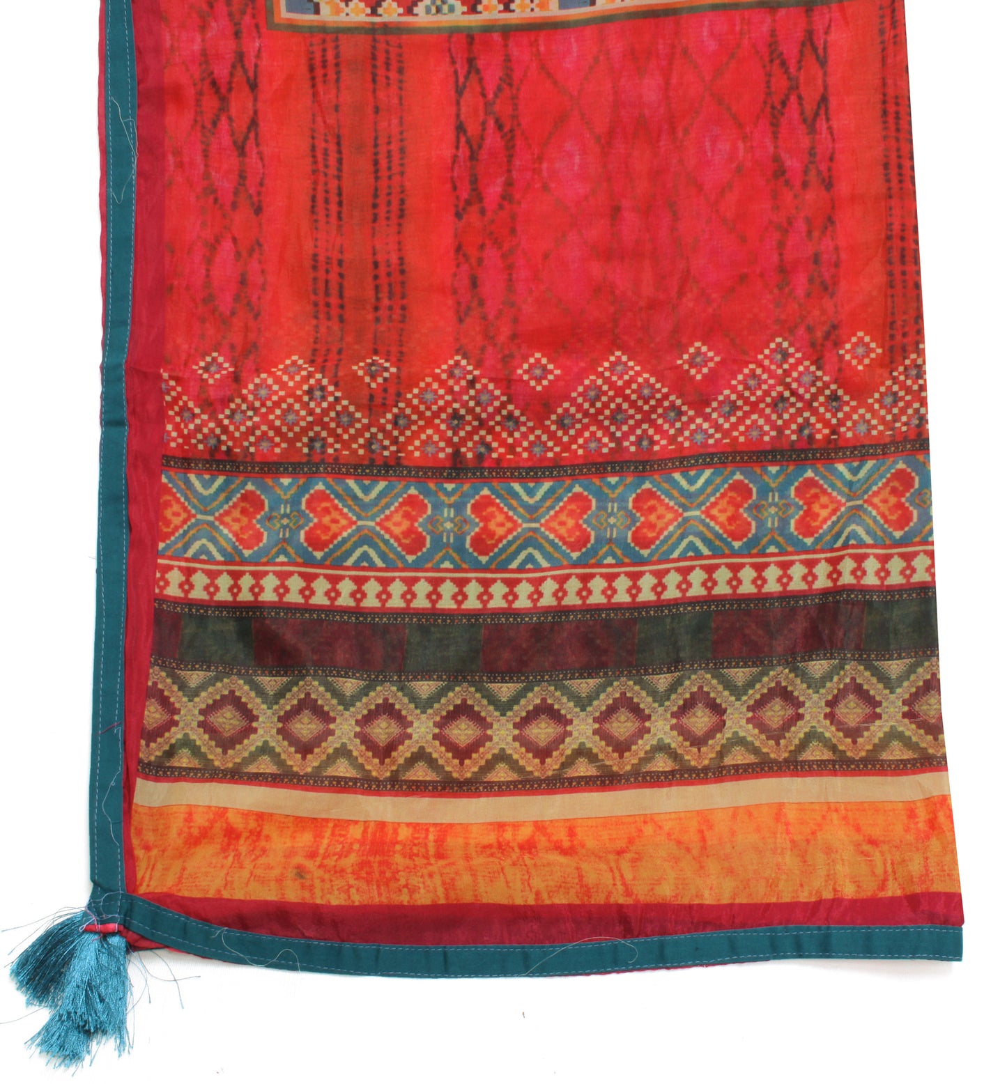 Sushila Vintage Red Indian Dupatta Blend Silk Printed Long Stole Veil Scarves