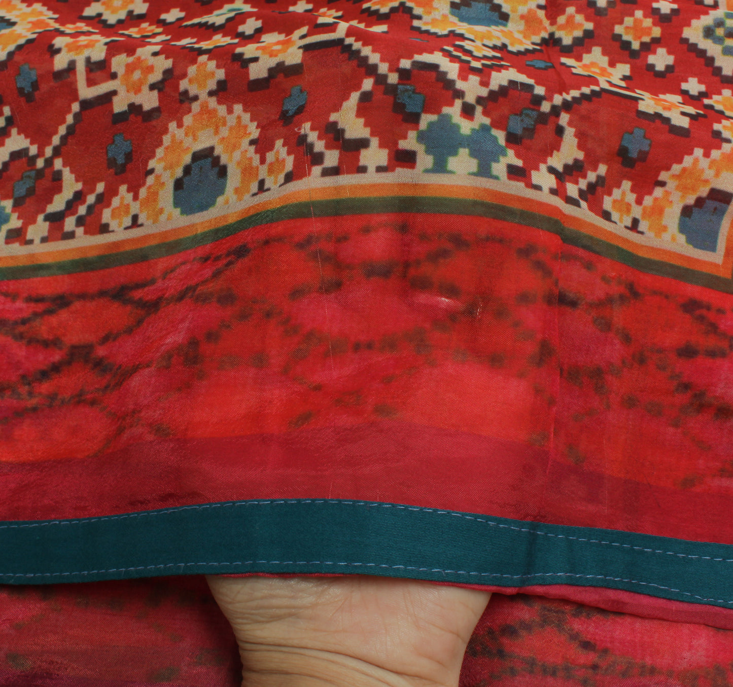 Sushila Vintage Red Indian Dupatta Blend Silk Printed Long Stole Veil Scarves
