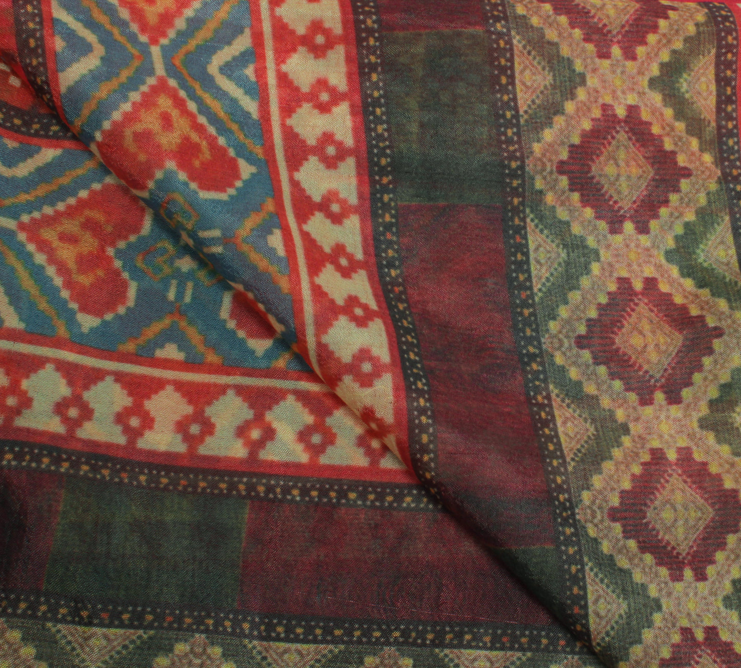 Sushila Vintage Red Indian Dupatta Blend Silk Printed Long Stole Veil Scarves