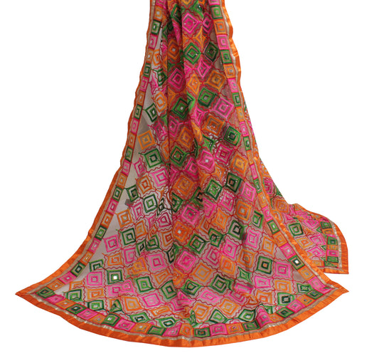 Sushila Vintage Multi-Color Indian Dupatta Net Mesh Embroidered Long Stole Hijab