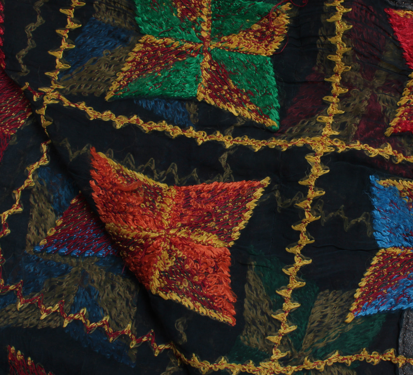 Sushila Vintage Black Dupatta Blend Chiffon Silk Phulkari Embroidered Long Stole