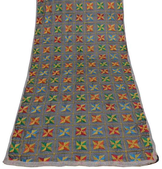 Sushila Vintage Black Dupatta Blend Chiffon Silk Phulkari Embroidered Long Stole