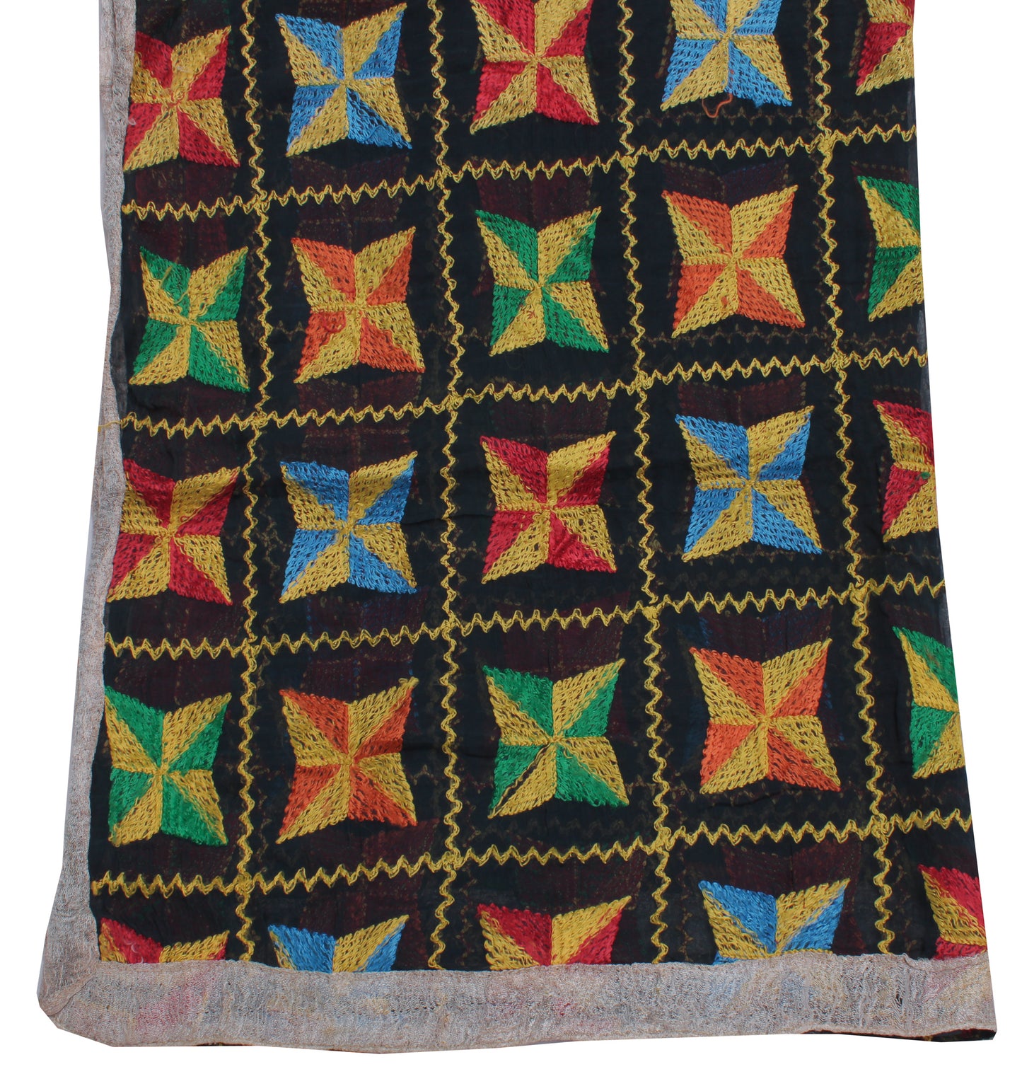 Sushila Vintage Black Dupatta Blend Chiffon Silk Phulkari Embroidered Long Stole