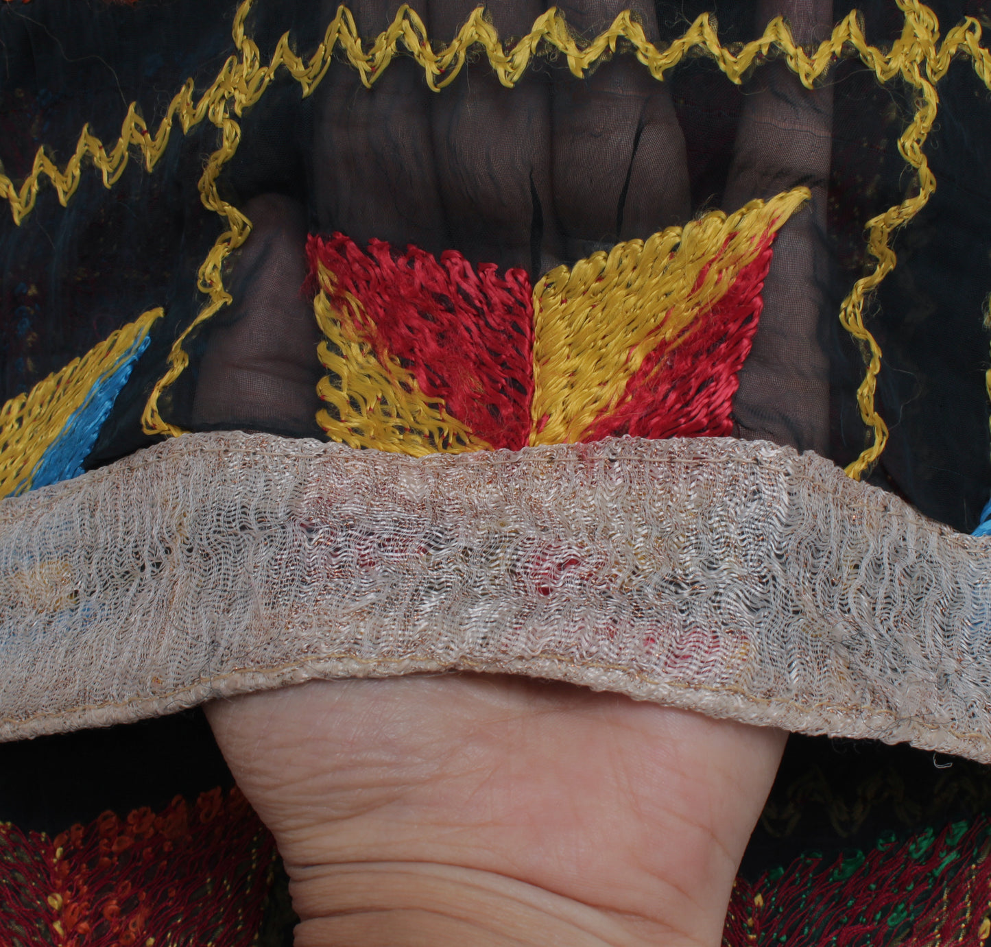 Sushila Vintage Black Dupatta Blend Chiffon Silk Phulkari Embroidered Long Stole