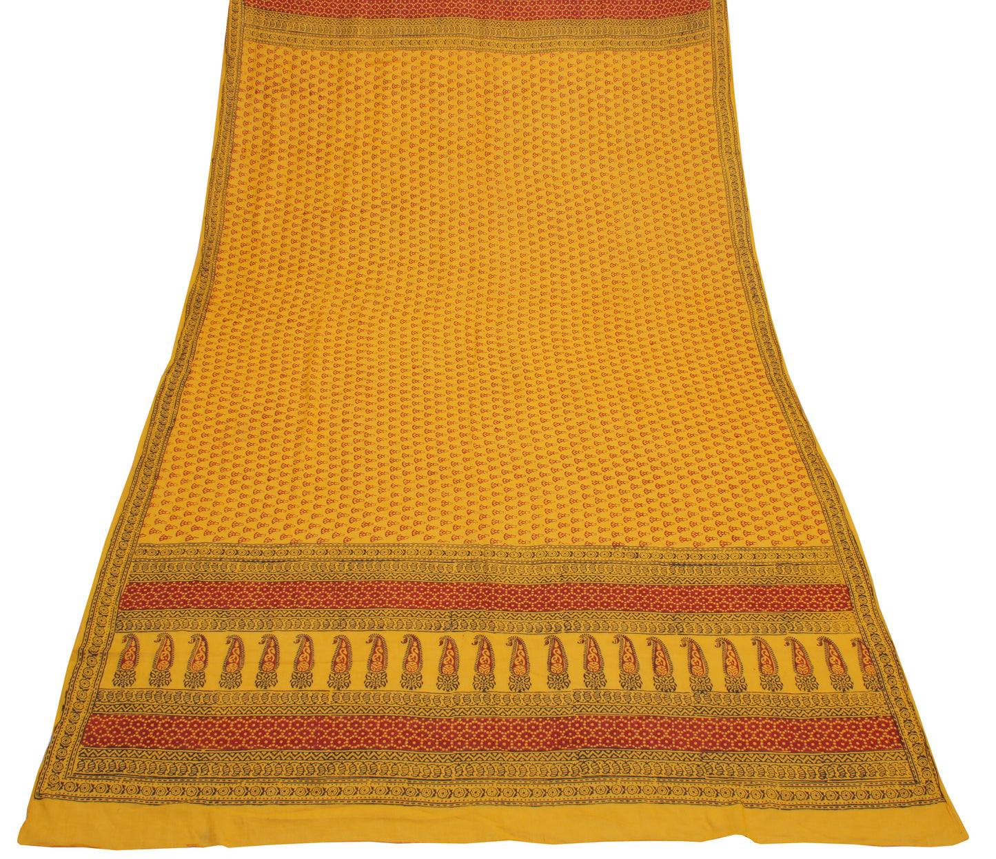 Sushila Vintage Yellow Dupatta Pure Cotton Printed Long Stole Veil Scarves