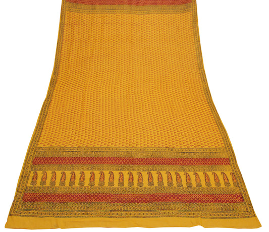 Sushila Vintage Yellow Dupatta Pure Cotton Printed Long Stole Veil Scarves