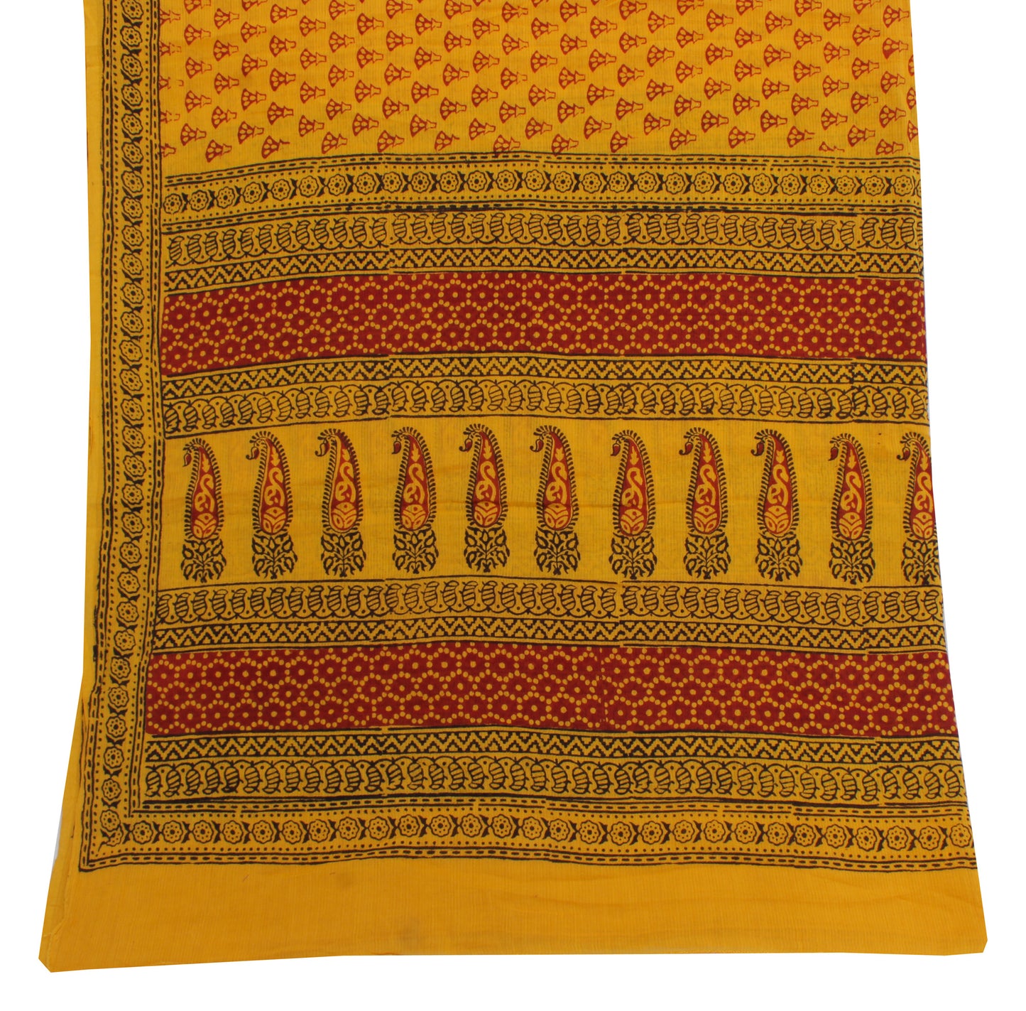 Sushila Vintage Yellow Dupatta Pure Cotton Printed Long Stole Veil Scarves