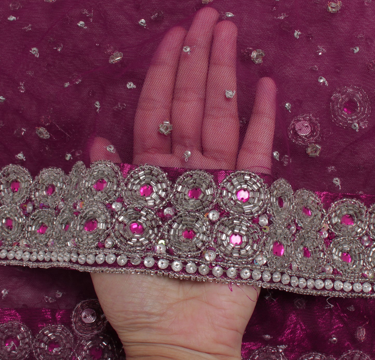 Sushila Vintage Purple Dupatta Net Mesh Embroidered Long Stole Veil Scarves