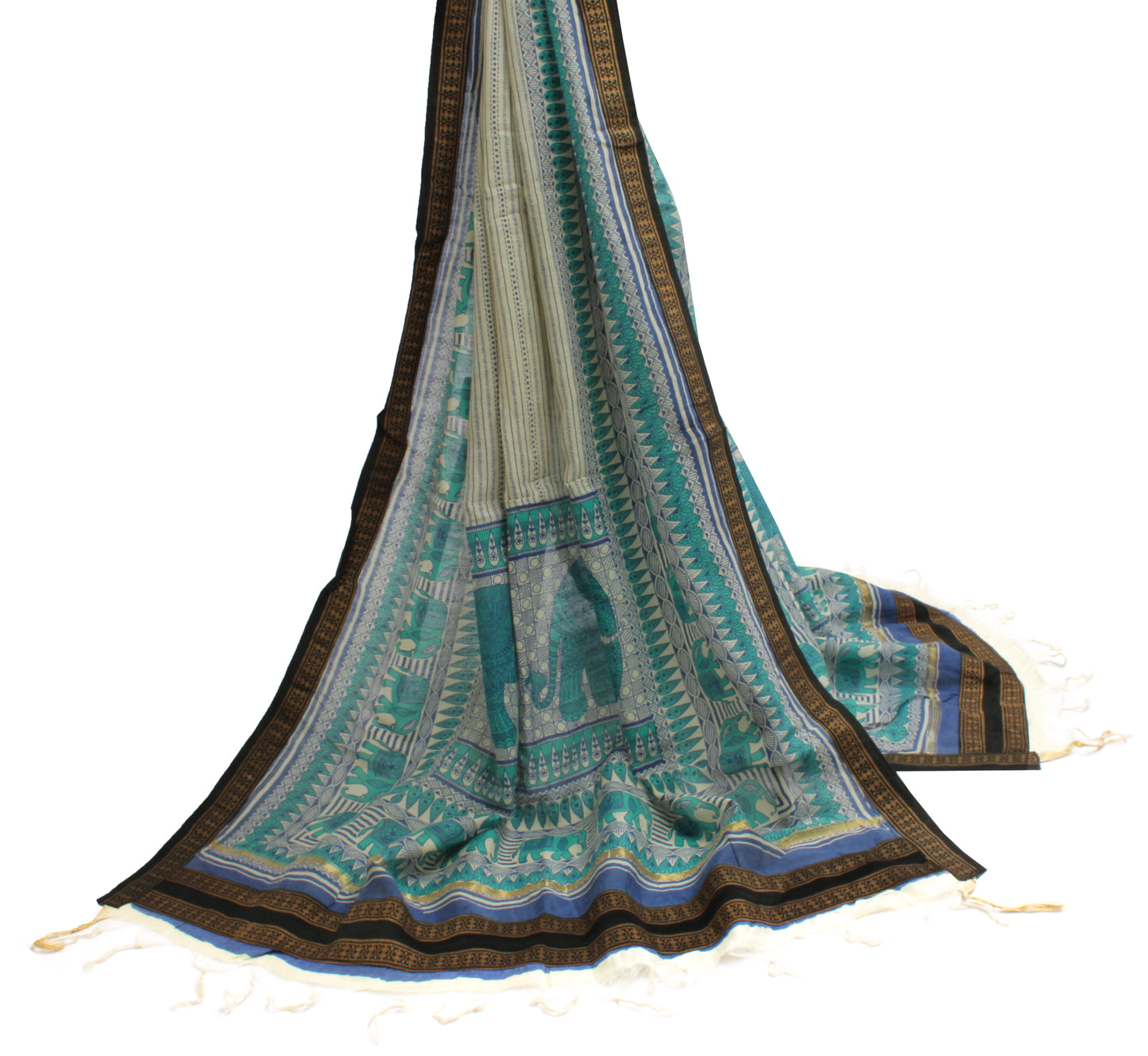 Sushila Vintage Cream Indian Dupatta Pure Cotton Printed Long Stole Veil Scarves