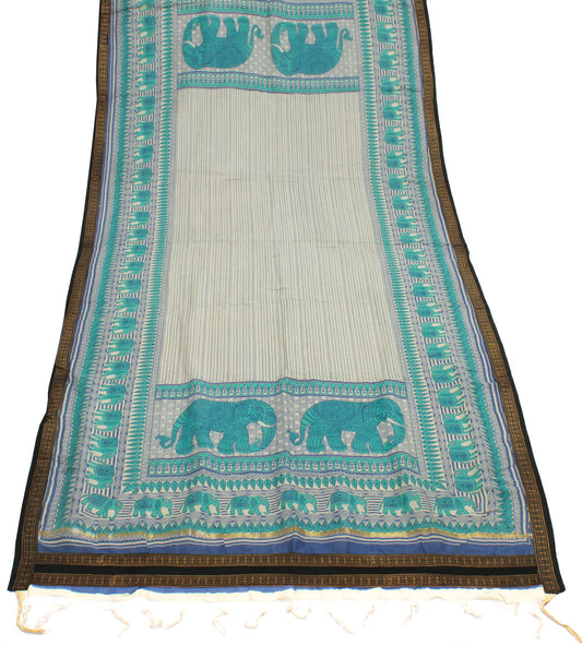 Sushila Vintage Cream Indian Dupatta Pure Cotton Printed Long Stole Veil Scarves
