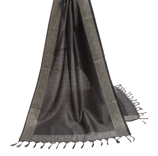 Sushila Vintage Black Indian Dupatta Blend Silk Self Woven Long Stole Scarves